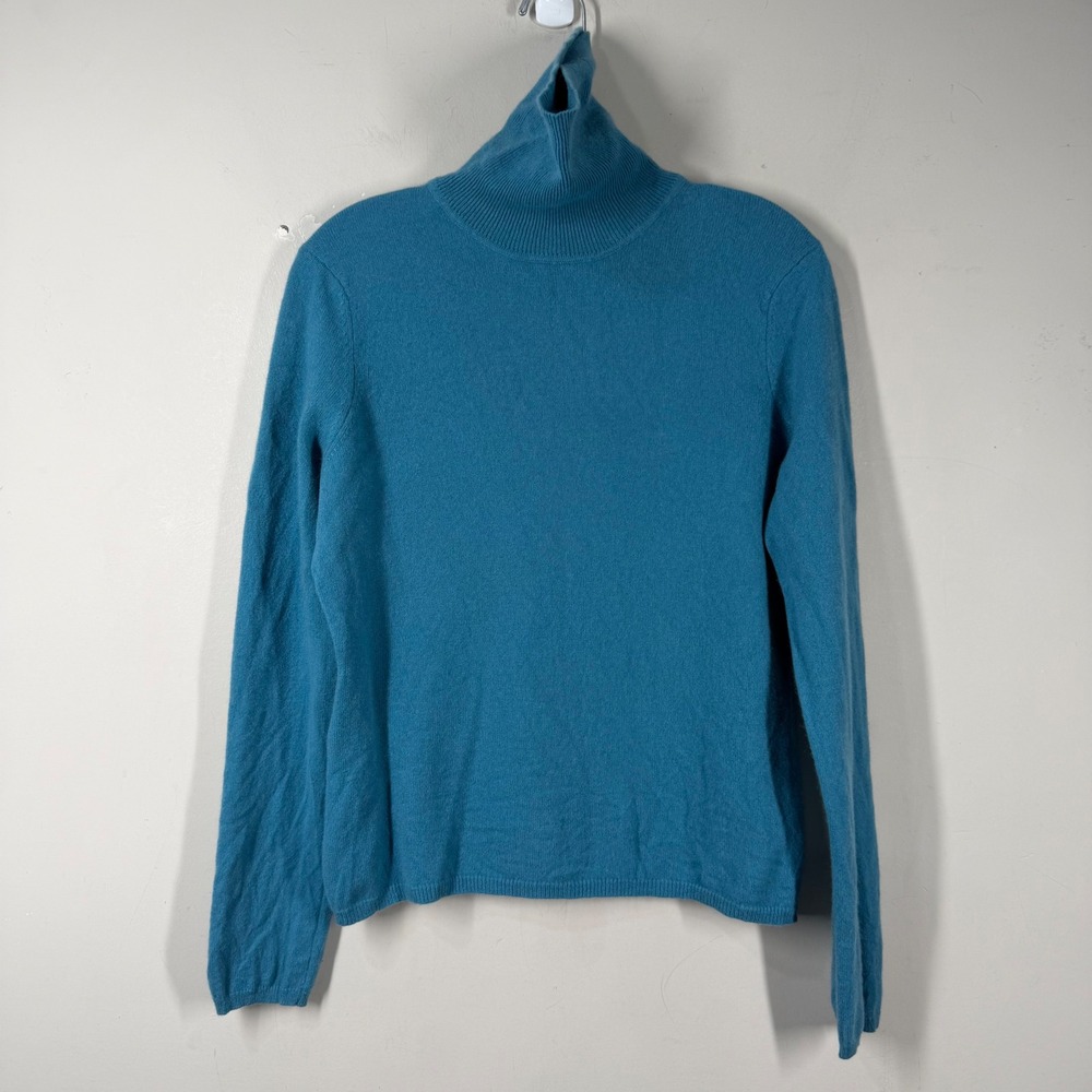Cashmere by Colour Works Turquoise Blue Turtleneck Sweater Womens Sz XL **FLAW**